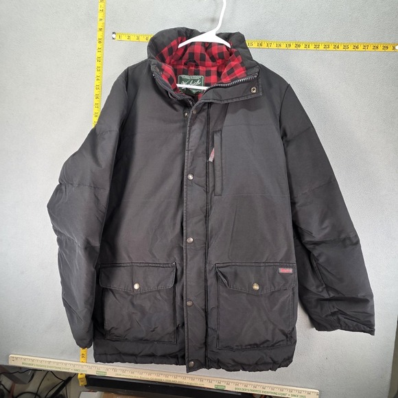 Woolrich Jacket Mens Large Black Heavy Puffer Plaid Lined Outdoor Warm